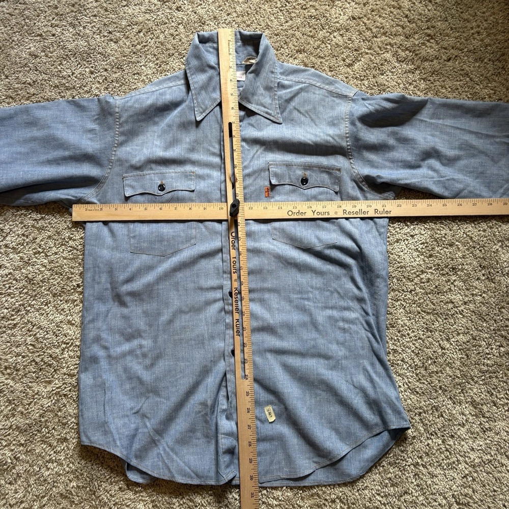 Vintage 70s Levis Orange Tab Chambray Shirt Mens Size Large USA Made Denim - Picture 10 of 10